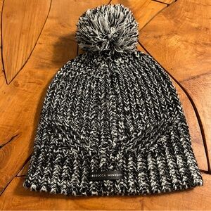 NEW Rebecca Minkoff Pom Pom Ski Beanie Hat Knit Black Gray White Pattern